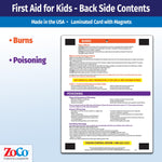 Safety Magnets by ZOCO – Infant and Child First Aid Magnet – CPR Choking Poison Control Burns Dental Emergency Chart – Laminated 8.5x11 Magnetic Quick Reference Card for Fridge