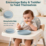 Qyeejong Classic Toddler Plates with Suction 2 Pcs, BPA Free Silicone Baby Suction Plates, Stick Dinner Dishes for Baby Toddler Kids, Dishwasher Safe, Stackable