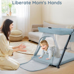 Lilian&Gema 2-in-1 Travel Crib, Portable Crib with Backpack, Lightweight Baby Travel Playpen, Foldable Play Yard with Thick Mattress for Babies & Toddlers, Baby Travel Essential