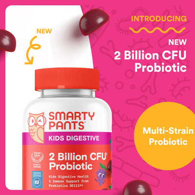 SmartyPants Kids Probiotic Gummies for Digestive Health: 2 Billion CFU Gut Health and Immune Support Supplement, Clinically Studied Probiotic, Gluten Free, Grape, 30 Count (30 Day Supply)