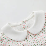 pureborn Baby Girls Bodysuit Peter Pan Collar Bubble Romper Long Sleeve One-Piece Cotton Outfit Pink Flower 9-12 Months