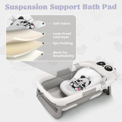 Foldable Baby Bathtub, Lightweight Bathtub for Infants to Toddlers with Soft Cushion & Thermometer, Portable Baby Tub Newborn to Toddler 0-24 Months(Grey)