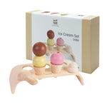 PlanToys® Wooden Ice Cream Playset for Kids | Includes Stand, Scoops & Cones | Pretend Dessert Play Food for Toddlers | Eco-Friendly Role Play Set for Imaginative & Fine Motor Skills Development