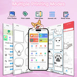 Lebt Mini Printer Sticker Printer Print Pod with 6 Rolls Sticker Paper, Seven Color Lighting Modes for DIY Scrapbook, Travel, Notes, Label, Memo, Compatible with iOS&Android