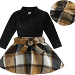 fhutpw Baby Toddler Girl Outfits Fall Winter Clothes Turtleneck Knitted Cotton Long Sleeves Tops & Button Mini Skirts Set