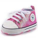 KKIIDDSS Unisex Baby Girls Boys Canvas High-top Shoes, Newborn Infant Anti-Slip Soft Sole Frist Walking Sneakers (B01/Sequin Rose Red, 12-18 Months)