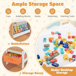 Costzon Kids Table and Chairs, 4 in 1 Wooden Activity Desk Set w/Reversible Tabletop, Bookshelves & Storage Drawers for Drawing, Reading, Crafts, Playing, Toddler Table and Chair Set (Natural)