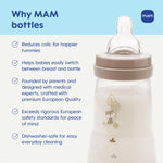 MAM 4.5oz Easy Start Anti-Colic Wide Neck Vented Baby Bottle, Extra Slow Flow Breastfeeding-Like Silicone Nipple, Reduces Colic, Gas & Reflux, Easy to Clean, BPA Free, 0+ Months, Made in Europe