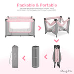 Dream On Me Zodiak Portable Playard in Grey and Pink, Lightweight, Packable and Easy Setup Baby Playard, Breathable Mesh Sides and Soft Fabric - Comes with a Removable Padded Mat