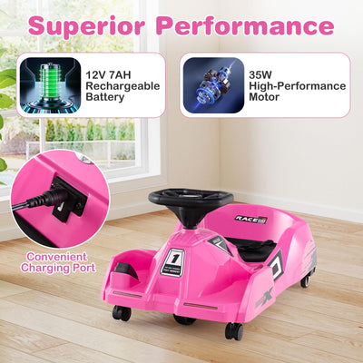 Costzon Electric Cleaning Go Kart for Kids, 12V Battery Powered Ride on Race Car with Detachable Mop, 3-Speed Remote Control, Horn, Music & Wireless Connection, Go Cart for Aged 2-5 Gifts (Pink)