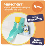 TOMY Toomies Bluey’s Water Slide - Includes Water Slide with Suction Cup, Clip On Bucket and Bluey Figure - Interactive Toddler Bath Toys - Ages 18 Months and Up