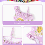Disney Princess Rapunzel Swimsuits for Girls UPF 50+ One Piece Bathing Suits Floral Print Ruffle One Shoulder Summer Beach Swimwear Purple Quick Dry for Toddler Girls Size 3-4T