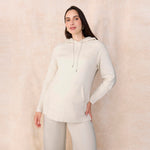 Motherhood Maternity Women's Long Sleeve Fleece Tunic Pullover Pregnancy Hoodie with Side Slits and Kangaroo Pocket, Antique White, Small