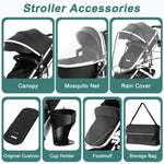 EROMMY 6-in-1 Baby Stroller with Bassinet, Convertible Infant Stroller with Adjustable Backrest & Canopy, Foldable Newborn Pushchair with Reversible Seat and Cover for 0-36 Months (Dark Black)
