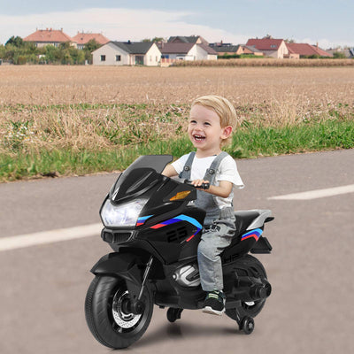 Costzon Kids Ride On Motorcycle, 12V Electric Battery Powered Ride On Bike w/Training Wheels, LED Lights, Music, Pedal, Forward/Reverse, Gift for Children Boys Girls (Black)