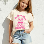PATPAT Girls T Shirts Size 7-8 Years, Beige Cat Print Graphic Tees, Crew Neck Short Sleeve Shirts Fashion Clothes Preppy Outfit Cheer Tops