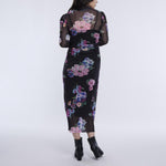 Motherhood Maternity Women's Long Sleeve Mesh Turtleneck Maxi Pregnancy Bodycon Dress, Black Floral