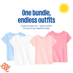 Garanimals Baby & Toddler Girl Solid Tees - Short Sleeve Tees - Kid's Casual Crew Neck - Size 3-6 Months - White, Blue, Pink - 4 Pack