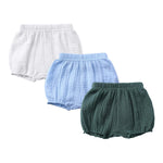 RUKOSU Baby Girls Boys Bloomers Newborn Toddler Kids Unisex Cotton Linen Shorts Solid Color Cute PP Pants 3PCS Set White Blue Green 6-9 Months