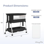 Dream On Me Calypso Portable Bassinet with Wheels, Adjustable Height Bedside Sleeper, Foldable Baby Bassinet with Breathable Mesh Sides, Foam Mattress, Easy Mobility & Travel-Friendly Design - Black