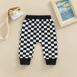 Toddler Baby Boy Girl Checkerboard Plaid Pants Elastic Waist Casual Trousers Spring Summer Fall Winter Long Pants (A-Black, 6-12 Months)