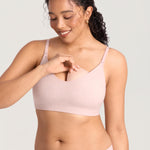 MOMANDA Ribbed Nursing Bras Support Maternity Wireless Bra for Breastfeeding Mist Pink Heather Medium