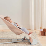 BabyBjörn Bouncer Balance Soft, Light Grey Frame, Mesh, Pearly Pink/White, 2-in-1 Adjustable Baby Bouncer Seat and Toddler Chair, Newborn to Toddler (8-29 lbs), 4 Positions, Lightweight & Portable