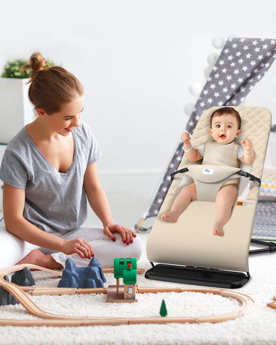 Baby Bouncer, Bouncer Seat for Babies 0-12 Months,Ergonomic Baby Seat Breathable and Comfortable Cushion with 3-Height Adjustments, Infant Rockers Portable Folding and Detachable