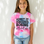 PATPAT Girls T Shirts Size 10-11 Years, Tie Dye Letters Print Graphic Tees Crew Neck Short Sleeve Shirts Trendy Clothes Cute Concert Outfits Cute Tops