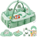 5-in-1 Plush Baby Play Gym & Activity Mat, Baby Play Mats, Baby Gym with Convertible Design, Tummy Time Mat with Pillow, 6 Sensory Toys for Newborn to Toddler, Grey