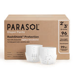Parasol Chlorine Free Disposable Diaper Pants, Size 4 (2T-3T) 96 Count, Pull-On Style with RashShield Protection and Active 360 Comfort Wrap, Hypoallergenic Training Diaper
