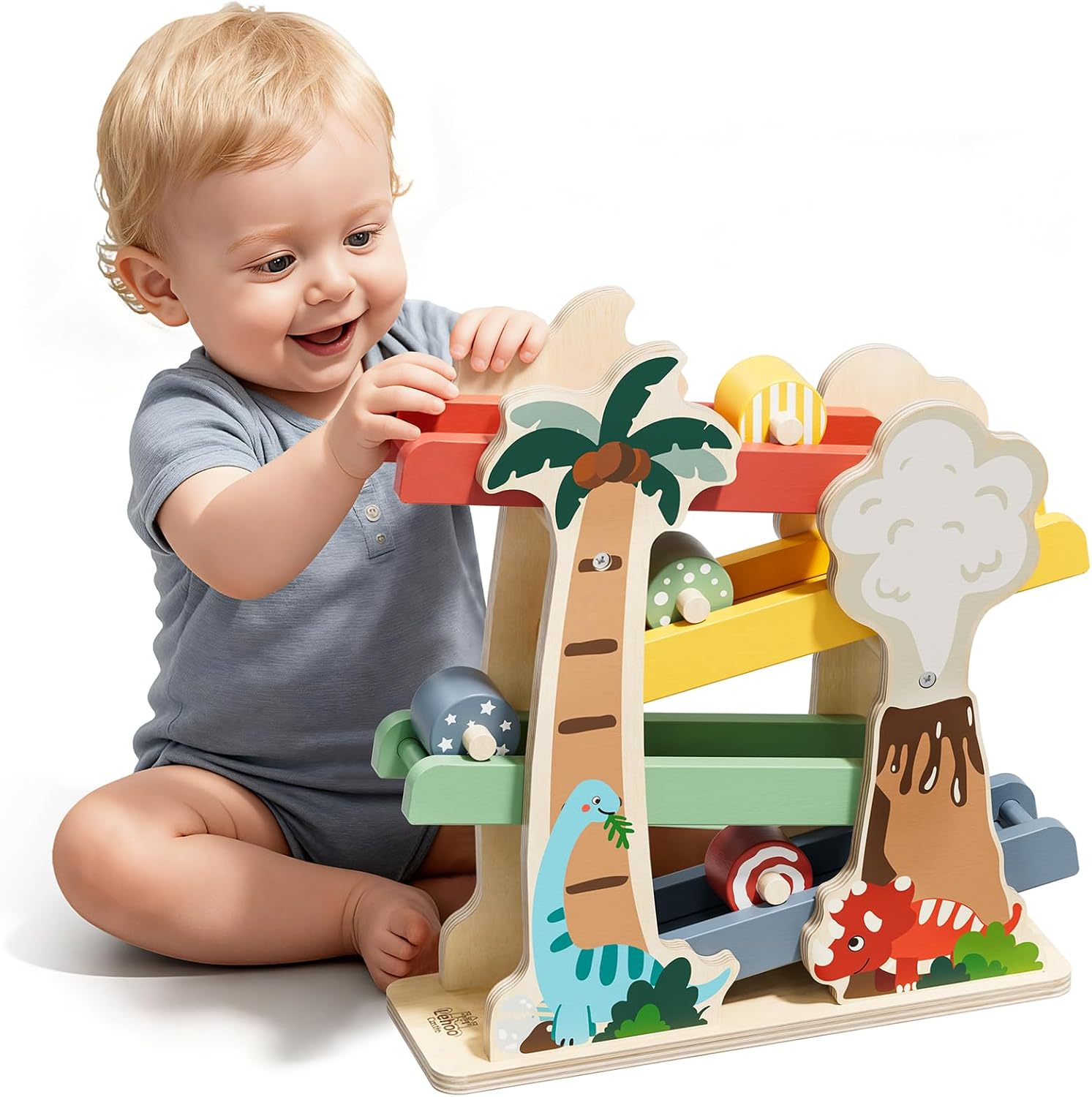 Lehoo Castle Wooden Car Ramp Toys for 1 Year Old Girl Birthday Gifts, Unicorn Montessori Toys for One Year Old, Wooden Race Track with 4 Rollers, for Toddlers 1-3 Year Old