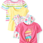 The Children's Place,Baby Girls,and Toddler Short Sleeve Everyday Casual Knit Shirt,Popsicle 4-Pack,4 Years