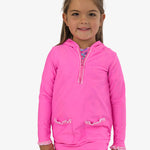 RuffleButts Girls UPF50+ Sun Protective Ruched Quarter-Zip Cover-Up - Neon Pink, 3-6m