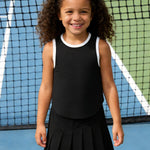 PATPAT Girls 2 Piece Tennis Skirt Set Size 9-10, Plain Black Tank Tops and Plain Black Pleated Skirt with Built In Shorts 2 Piece Outfits Girl Clothes Tennis Outfit Athletic Sets Activewear