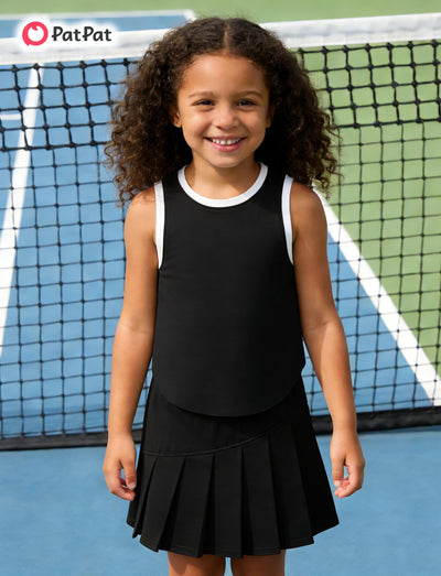 PATPAT Girls 2 Piece Tennis Skirt Set Size 9-10, Plain Black Tank Tops and Plain Black Pleated Skirt with Built In Shorts 2 Piece Outfits Girl Clothes Tennis Outfit Athletic Sets Activewear