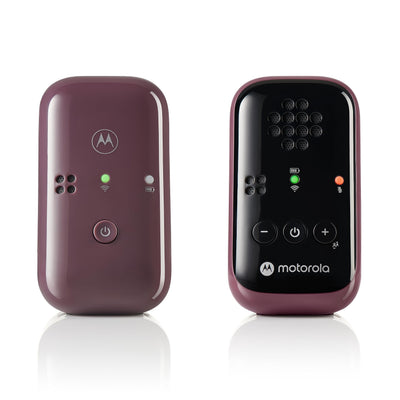 Two Motorola devices, one purple and one black, on a white background