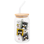 Silver Buffalo Sanrio Hello Kitty and Friends Badtz-Maru Polaroids Glass Jar Tumbler with Bamboo Lid and Glass Straw, 16 Ounces