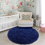 Navy Blue Round Rug 4Ft for Boys Room Bedroom, Washable Circle Area Rugs for Kids Room, Living Room Decor Aesthetic, Fluffy Shag Fur Throw Royal Dark Blue Carpet for Preppy Dorm Playroom Baby Nursery