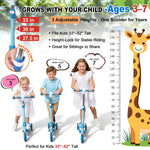 Kick Scooter for Kids 3-7 Age - LED Lighted 3 Wheel Toddler Scooter, 360° Steering, Adjustable Height Handlebar, Anti-Slip Deck, Stable Metal Design, Indoor Outdoor for 3-5, 5-7 Year Old Girls Boys