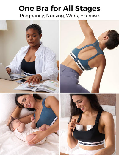 Momcozy Nursing Bras for Breastfeeding, FB011 Low-Impact Nursing Sports Bra Support Maternity Pregnancy Padded Wireless Bralette Blue