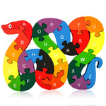 LovesTown Wooden Puzzles for Kids, Double Sided Snake Jigsaw with Alphabet & Numbers, Montessori Educational Toy for Toddlers, Chunky Animal Gift