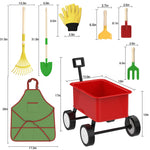 Qtioucp Kids Gardening Wheelbarrow Set, Metal & Wooden Garden Tools for Kids Ages 3-8, Real Wheelbarrows with Apron, Gloves & STEM Guide, Outdoor Backyard Garden Toy Gift