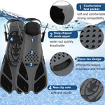 Snorkel Fins, Swim Fins with Adjustable Buckles, Open Heel, Travel Size Short Flippers for Snorkeling, Swimming and Scuba Diving, Diving Fins with Mesh Bag for Adult Men Women Kids