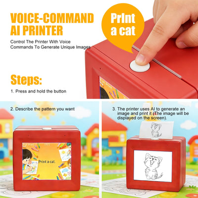 YIMINU.DS AI Voice Activated Sticker Printer for Kids – Smart Portable Thermal Sticker Maker Toy with Voice-to-Image Generation, 3 Paper Rolls & 5 Coloring Markers