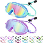 Vvinca Kids-Swim-Goggles with Bungee Strap Wide View Anti Fog UV No Leak Swimming Mask Pool Goggle for 3-14 Toddlers Girls Boys
