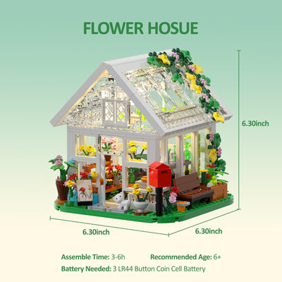 Flower House Building Set, Creative Garden Playset Toy with LED Light, Build a Greenhouse Model, Great Gift for Friends or Girls (597 Pieces)