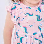 pureborn Baby Girls Viscose from Bamboo Bodysuit Dress Ruffle Sleeve Romper Twirl Skirt Playwear Dresses Light Pink Unicorn 3-6M