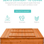 Best Choice Products Kids' Outdoor Wooden Sandbox Large, Cedar Wood with Foldable Bench Seats and Sand Protection, Bottom Liner Included - Brown