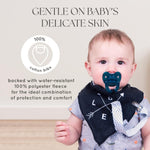 Dodo Babies Bandana Drool Bib Set – Four 100% Cotton Bibs with Soft Polyester Lining, 2 Pacifier Clips, Binky Case, Navy Dot Gift Bag for Baby Girl or Boy Shower – Adjustable Snap Fit for 3-24 Months